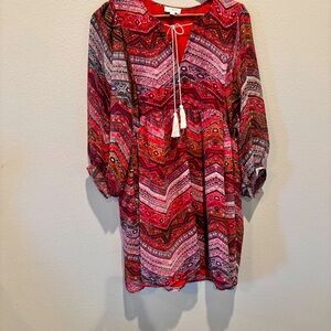 Umgee Babydoll Aztec Mixed Print Dress, Large, Boho Festival Western Cowgirl